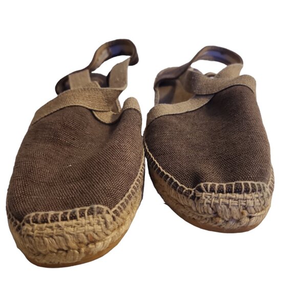 Toni Pons Brown Canvas Flats Slingback Espadrilles Size 10 - Picture 6 of 9